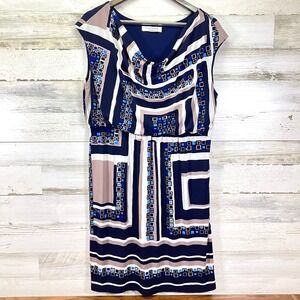 Evan Picone Womens Navy‎ Blue Geometric Blouson Sleeveless Knee Length Dress 16